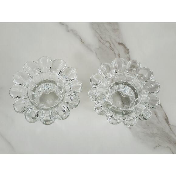 Borgonovo Candleholder Candlestick Flower Shaped Clear Glass Art Decor Italy x2 - Picture 5 of 13